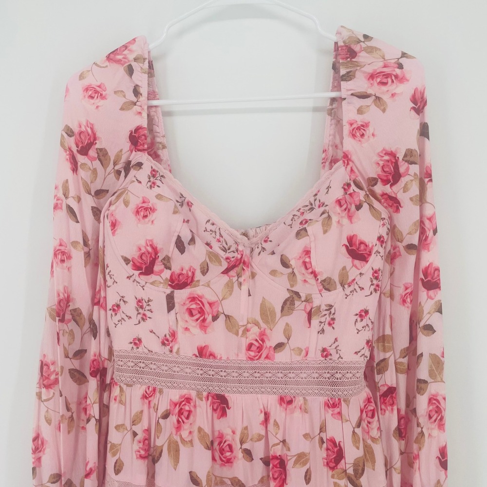 Altar'd State Kate Pink Floral Rose Lace Mini Dress size L Cottagecore Garden - Picture 3 of 16